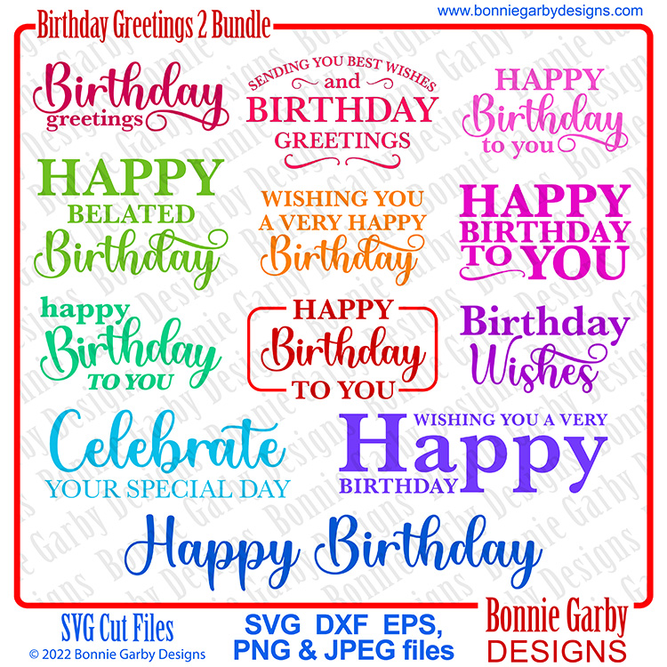 Birthday Greetings 2 SVG/Clip Art Bundle